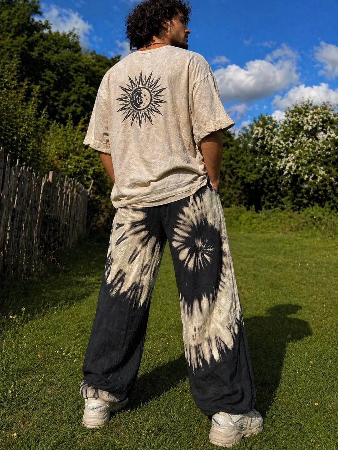 Handmade Pink Tie-Dye Cotton Pants: Unisex Boho Festival Trousers One Size