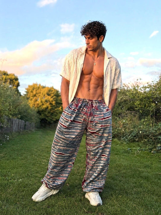 Handmade Tiger Print Tie-Dye Cotton Pants: Unisex Boho Festival Trousers One Size