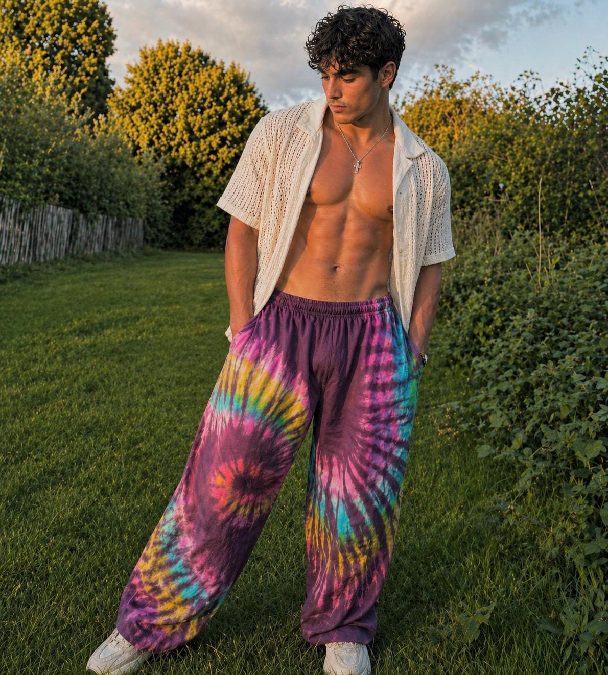 Handmade Tie-Dye Cotton Lounge Pants: Unisex Boho Festival Trousers