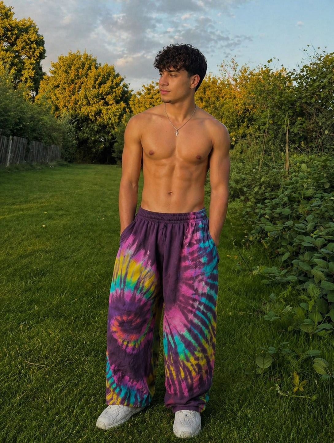 Handmade Tiger Print Tie-Dye Cotton Pants: Unisex Boho Festival Trousers One Size