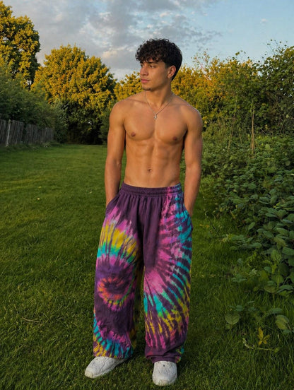 Handmade Tiger Print Tie-Dye Cotton Pants: Unisex Boho Festival Trousers One Size