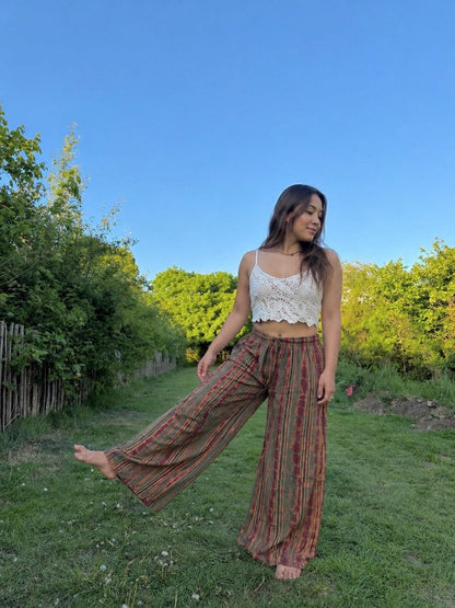 Boho Wide Leg Pants Women: Handmade Flowy Tie Dye Palazzo Trousers, Summer Beach Wear