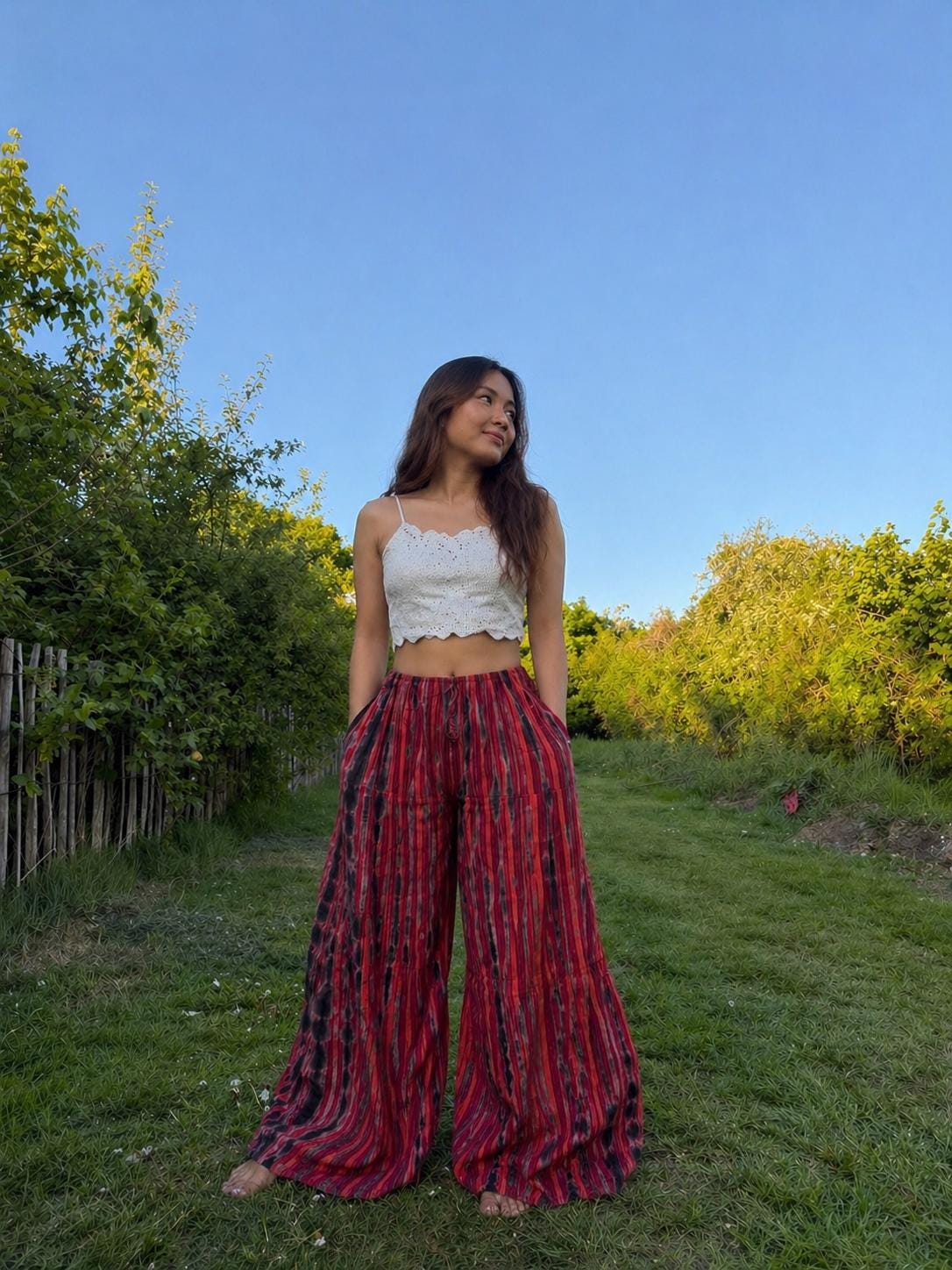 Boho Wide Leg Pants Women: Handmade Flowy Tie Dye Palazzo Trousers, Summer Beach Wear