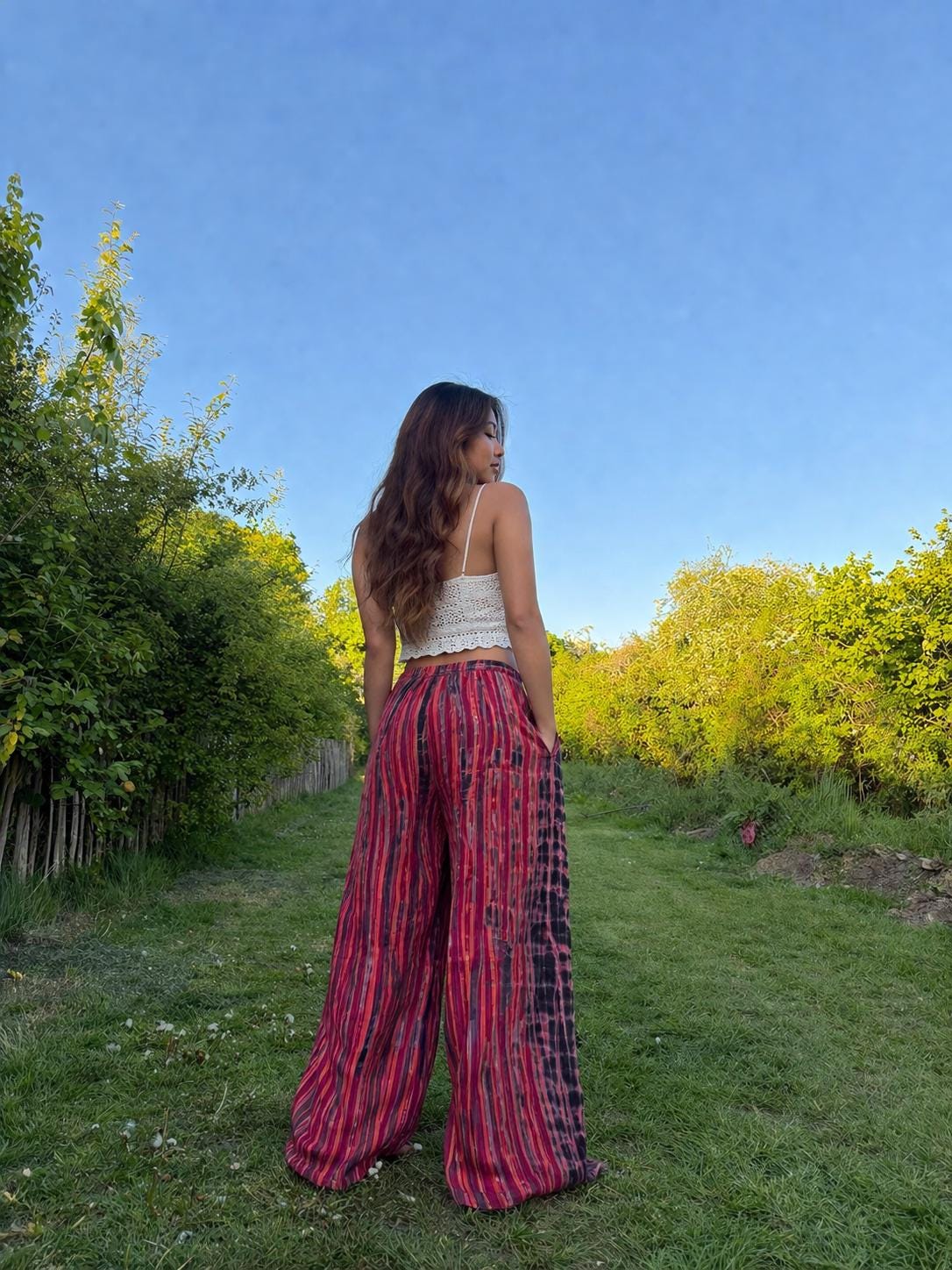 Boho Wide Leg Pants Women: Handmade Flowy Tie Dye Palazzo Trousers, Summer Beach Wear