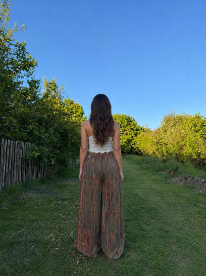 Boho Wide Leg Pants Women: Handmade Flowy Tie Dye Palazzo Trousers, Summer Beach Wear
