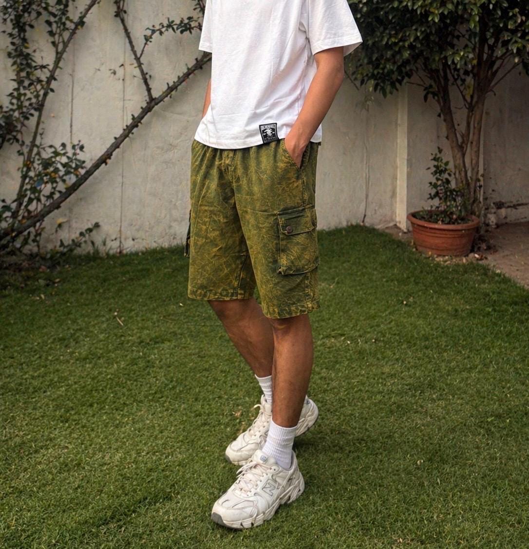 Handmade Organic Cotton Cargo Shorts: Stone Washed Hippie Festival Style