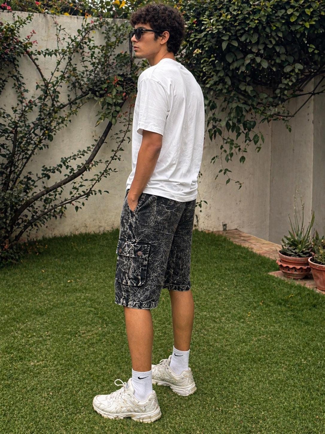 Handmade Organic Cotton Cargo Shorts: Stone Washed Hippie Festival Style