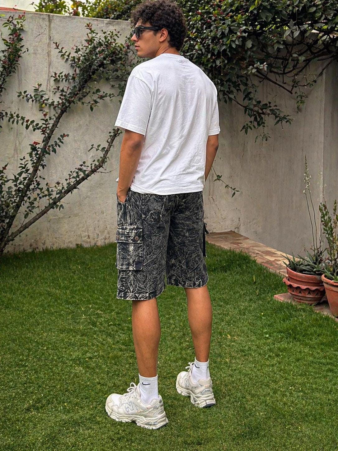 Handmade Organic Cotton Cargo Shorts: Stone Washed Hippie Festival Style