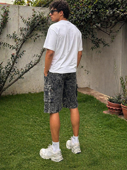 Handmade Organic Cotton Cargo Shorts: Stone Washed Hippie Festival Style