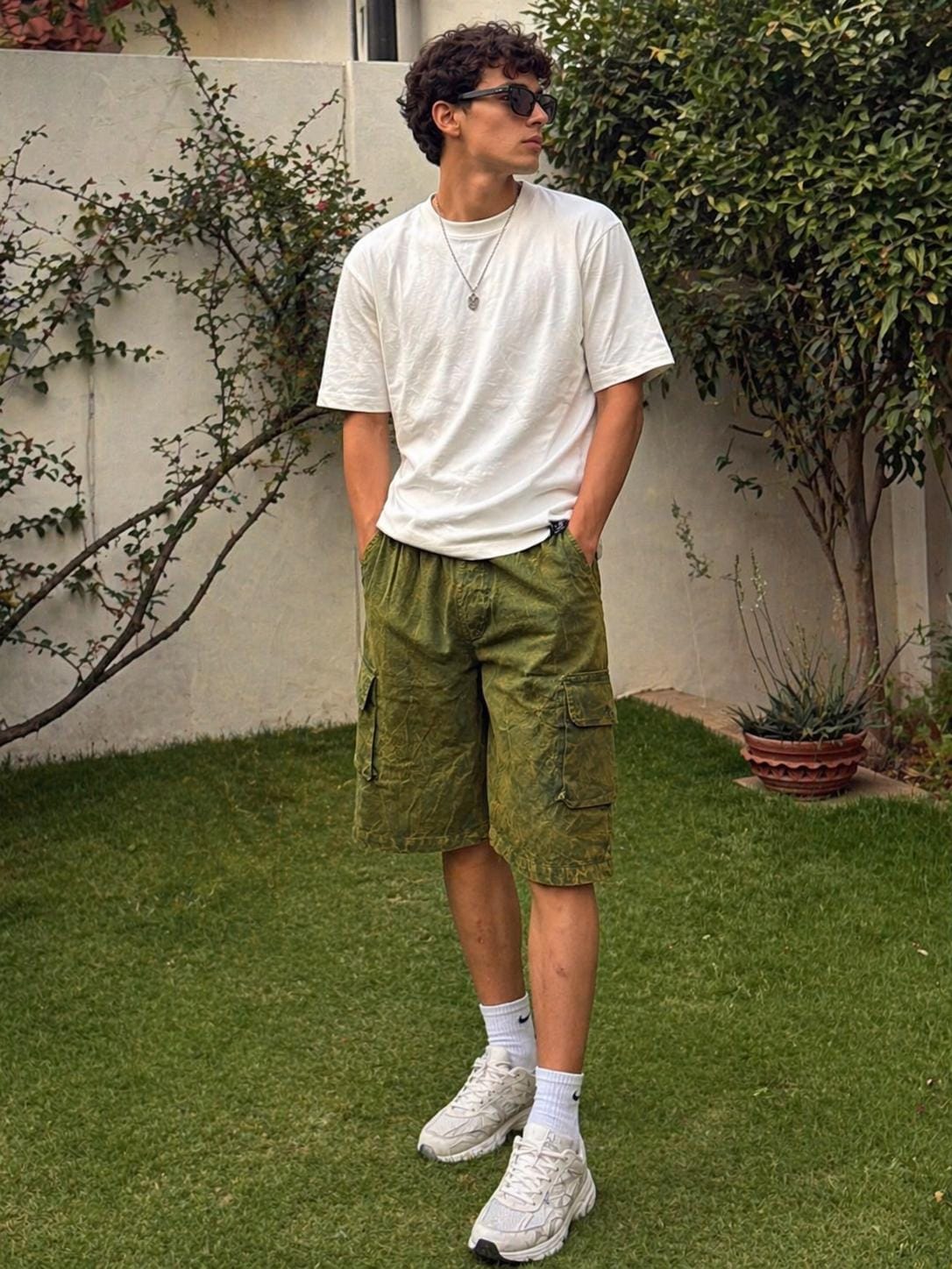 Handmade Organic Cotton Cargo Shorts: Stone Washed Hippie Festival Style