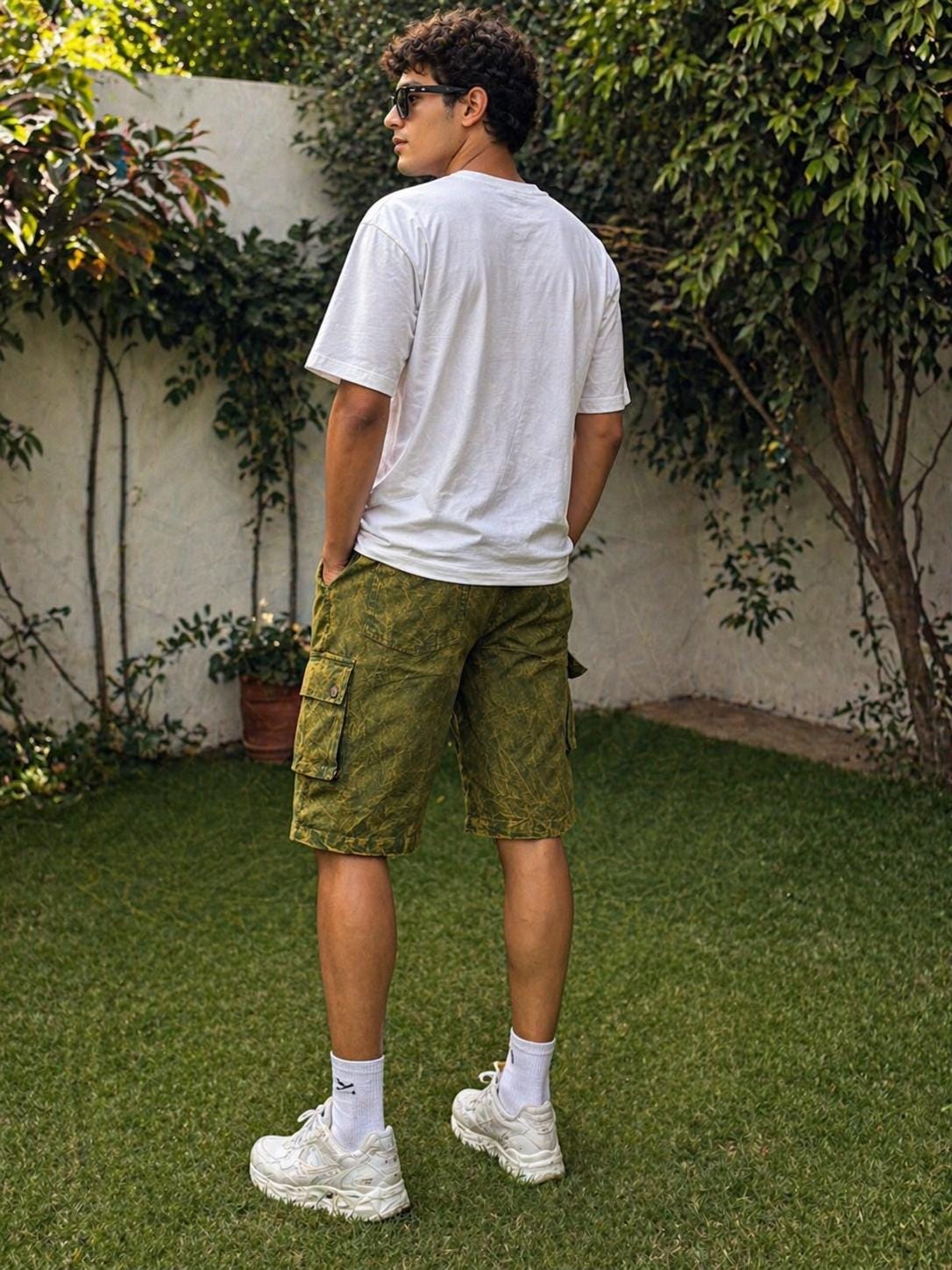 Handmade Organic Cotton Cargo Shorts: Stone Washed Hippie Festival Style