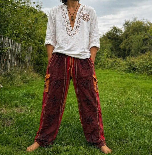 Unisex Cotton Cargo Pants: Ethically Made Festival Hippie Trousers