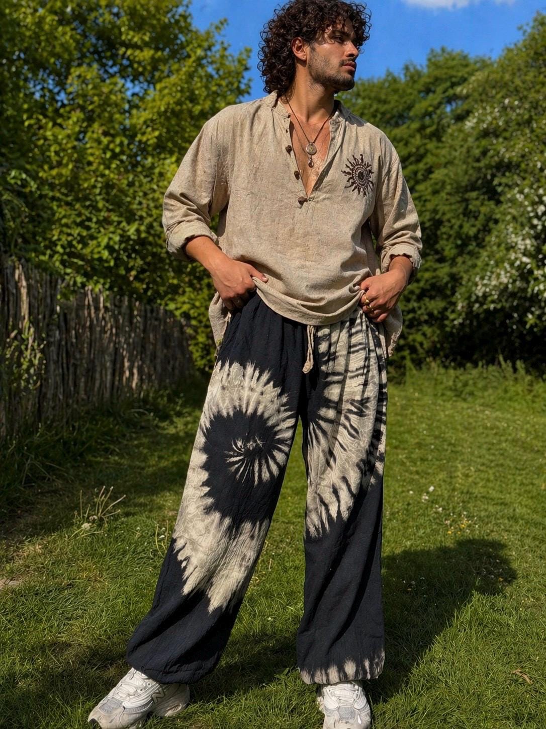 Handmade  Swirl Tie-Dye Cotton Lounge Pants: Unisex Boho Festival Trousers
