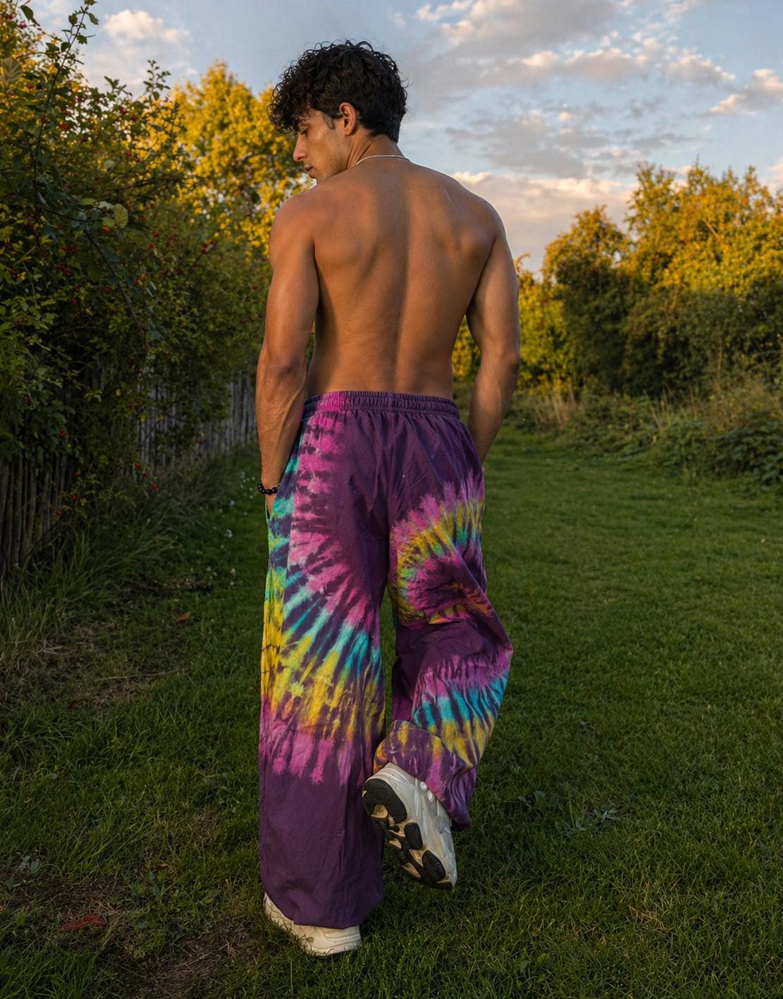 Handmade  Swirl Tie-Dye Cotton Lounge Pants: Unisex Boho Festival Trousers