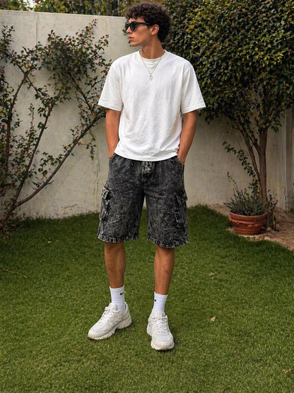 Handmade Organic Cotton Cargo Shorts: Stone Washed Hippie Festival Style