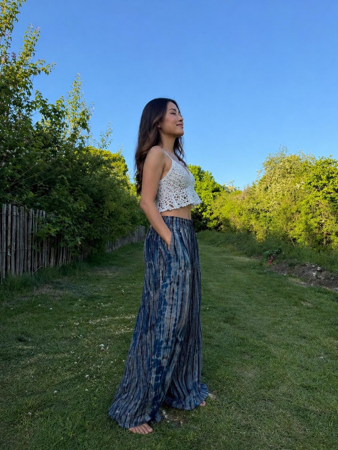 Boho Wide Leg Pants Women: Handmade Flowy Tie Dye Palazzo Trousers, Summer Beach Wear