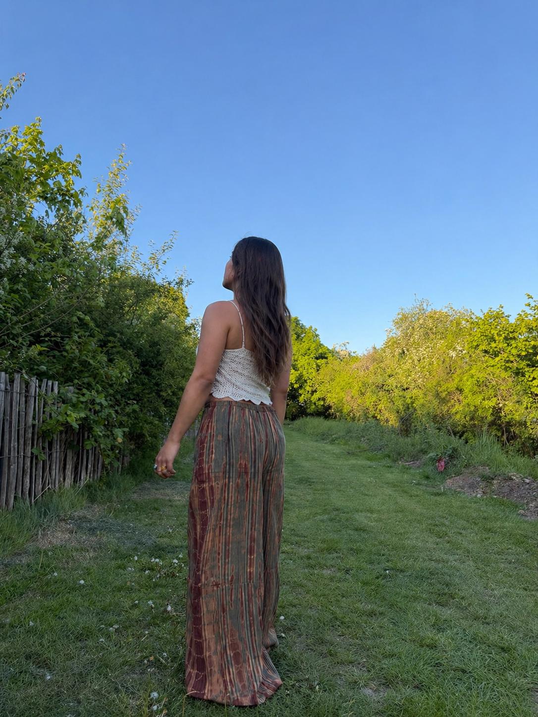 Boho Wide Leg Pants Women: Handmade Flowy Tie Dye Palazzo Trousers, Summer Beach Wear