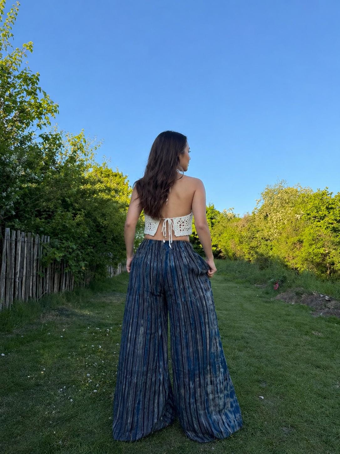 Boho Wide Leg Pants Women: Handmade Flowy Tie Dye Palazzo Trousers, Summer Beach Wear