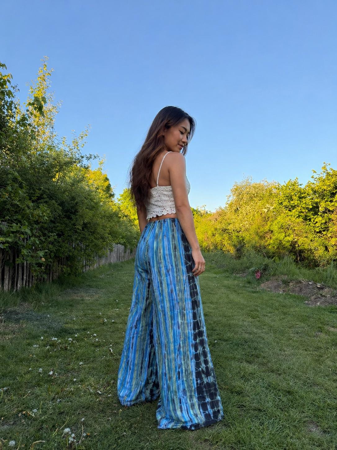 Boho Wide Leg Pants Women: Handmade Flowy Tie Dye Palazzo Trousers, Summer Beach Wear