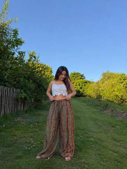 Boho Wide Leg Pants Women: Handmade Flowy Tie Dye Palazzo Trousers, Summer Beach Wear