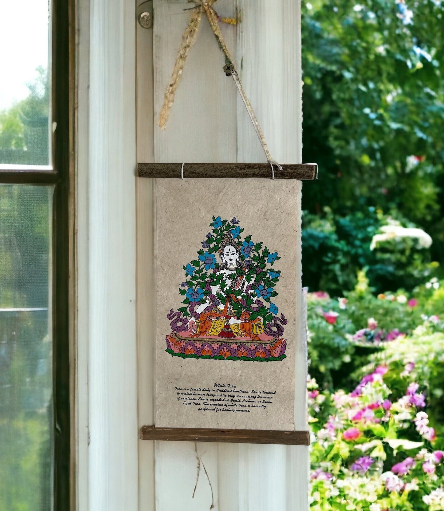 7 Chakra Wall Hanging, Lokta Paper Scroll, Boho Yoga Meditation Decor