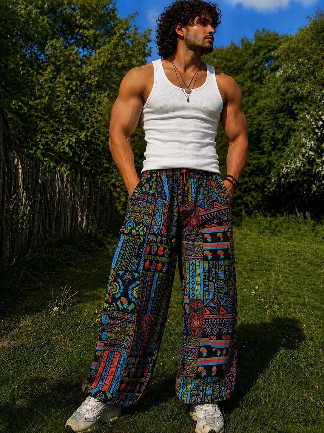 Handmade Bohemian Harem Pants: Tribal Print Festival Yoga Trousers