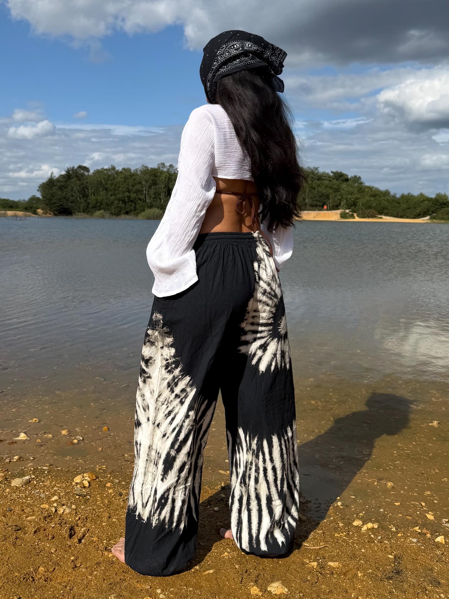Handmade Tiger Print Tie-Dye Cotton Pants: Unisex Boho Festival Trousers One Size
