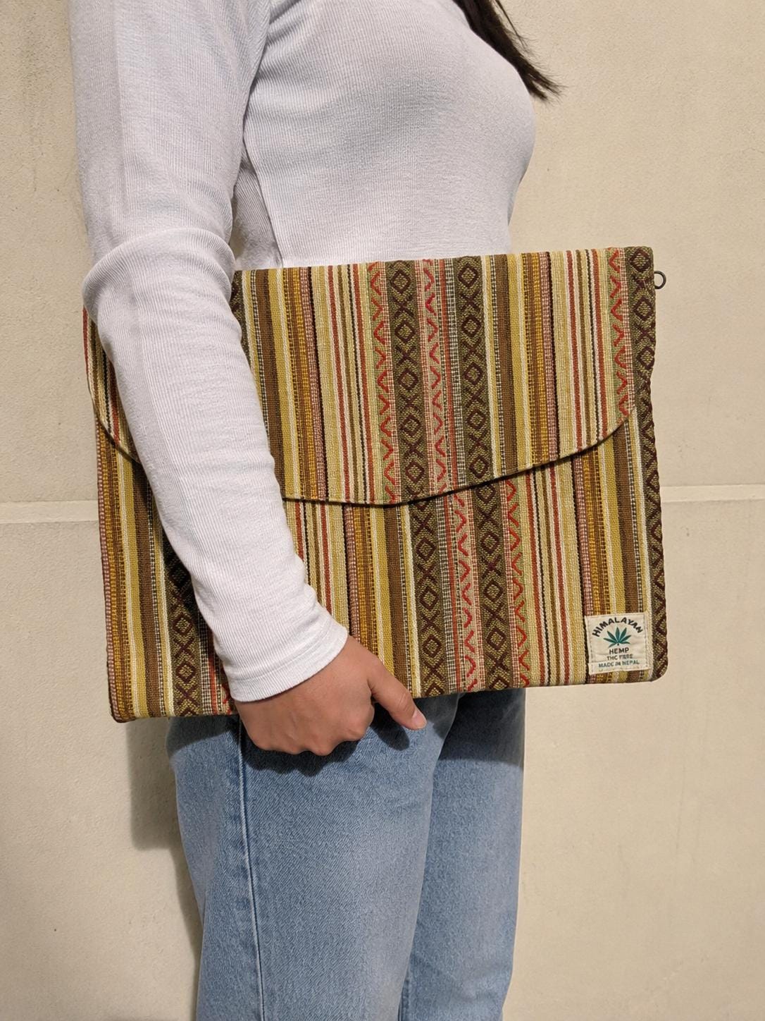 Handmade 14 Inch Hemp Laptop Sleeve | Boho Tribal Padded MacBook Case