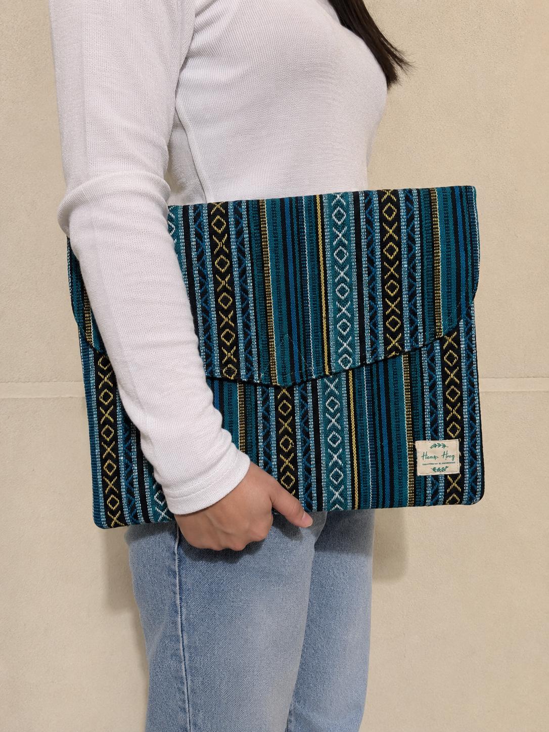 Handmade 14 Inch Hemp Laptop Sleeve | Boho Tribal Padded MacBook Case