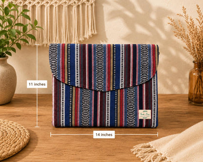 Handmade 14 Inch Hemp Laptop Sleeve | Boho Tribal Padded MacBook Case