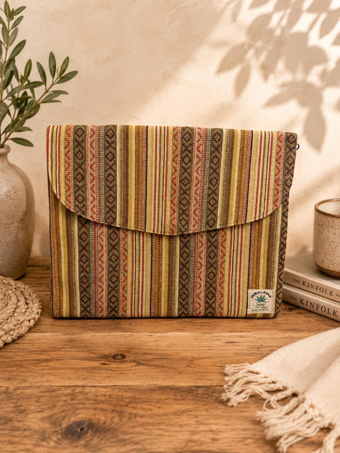 Handmade 14 Inch Hemp Laptop Sleeve | Boho Tribal Padded MacBook Case