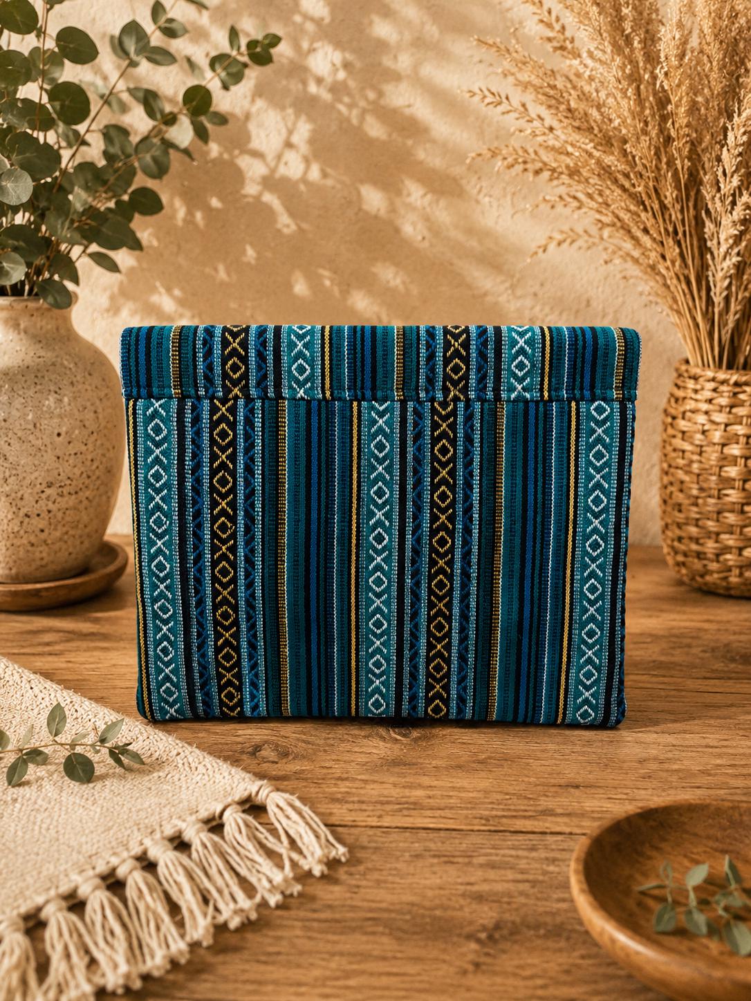 Handmade 14 Inch Hemp Laptop Sleeve | Boho Tribal Padded MacBook Case