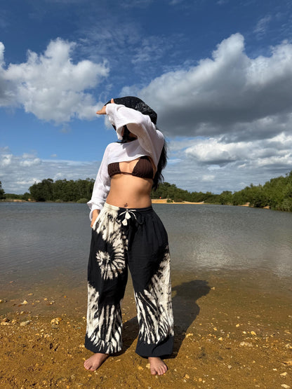Handmade Tiger Print Tie-Dye Cotton Pants: Unisex Boho Festival Trousers One Size