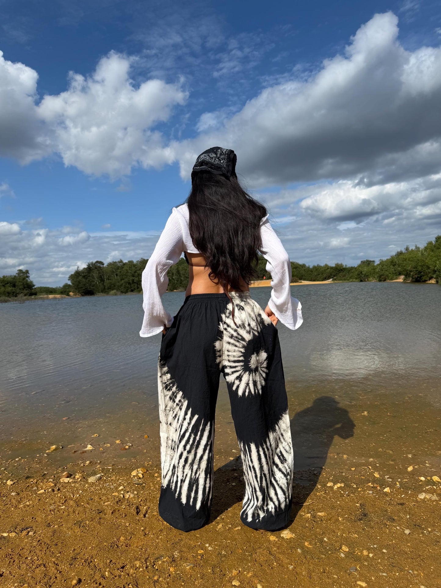 Handmade  Swirl Tie-Dye Cotton Lounge Pants: Unisex Boho Festival Trousers