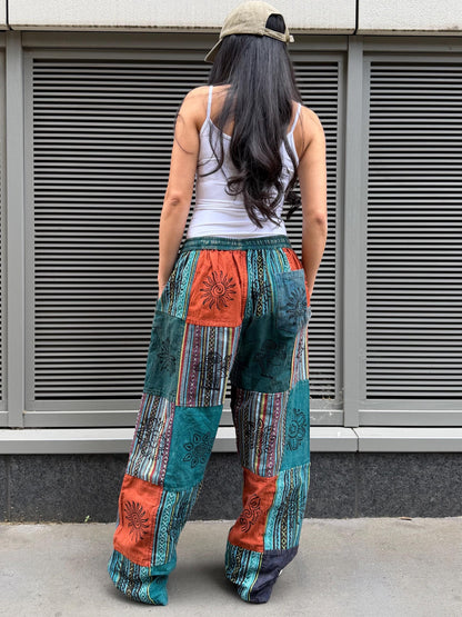 Handmade Patchwork Cotton Pants: Unisex Festival Trousers