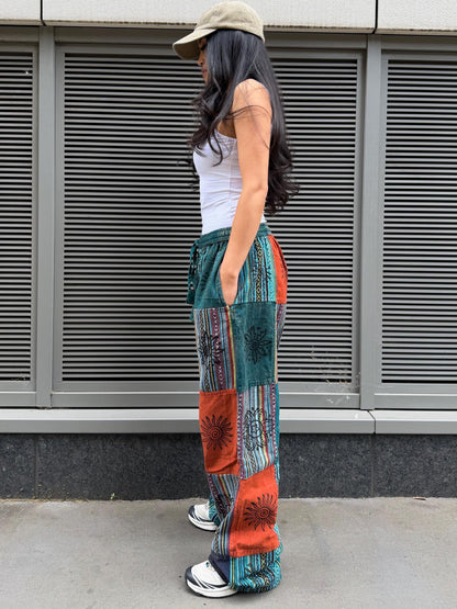 Handmade Patchwork Cotton Pants: Unisex Festival Trousers