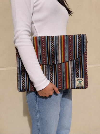 Handmade 14 Inch Hemp Laptop Sleeve | Boho Tribal Padded MacBook Case