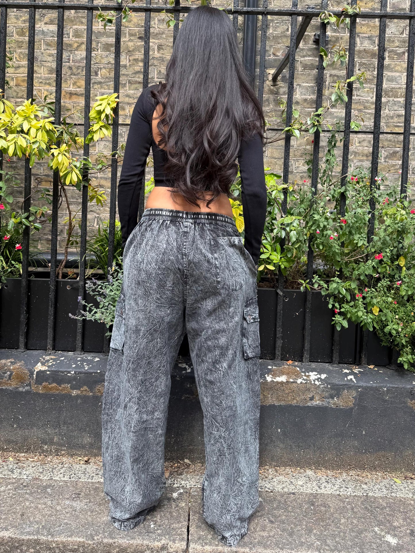 Stonewashed Patchwork Cargo Trousers | Wide Leg Festival Pants, Gothic Grunge Style