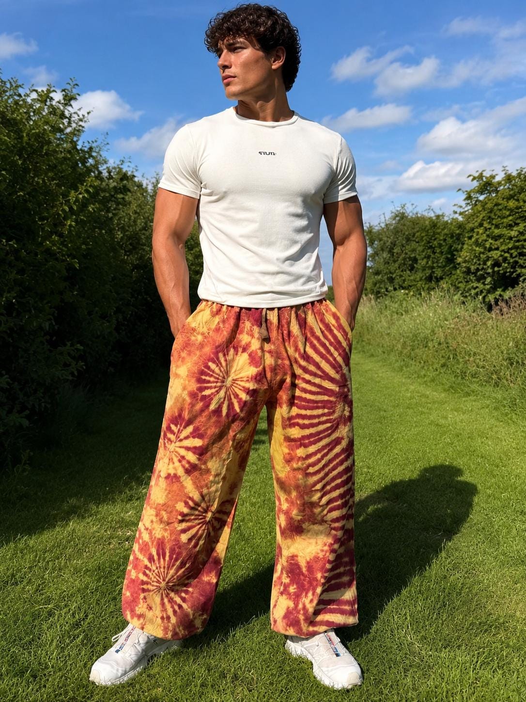 Handmade  Swirl Tie-Dye Cotton Lounge Pants: Unisex Boho Festival Trousers