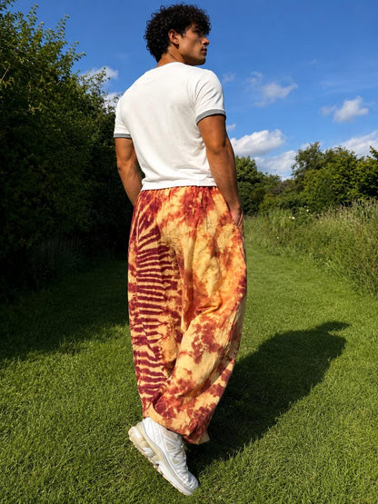 Handmade Tiger Print Tie-Dye Cotton Pants: Unisex Boho Festival Trousers One Size