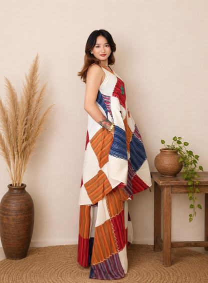 Handmade Patchwork Cotton Tunic Top and Maxi Skirt Set, Boho Festival Outfit