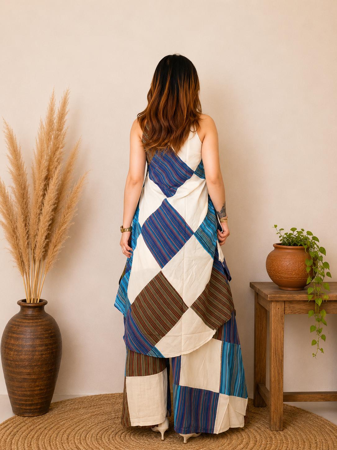 Handmade Patchwork Cotton Tunic Top and Maxi Skirt Set, Boho Festival Outfit
