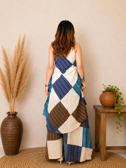 Handmade Patchwork Cotton Tunic Top and Maxi Skirt Set, Boho Festival Outfit
