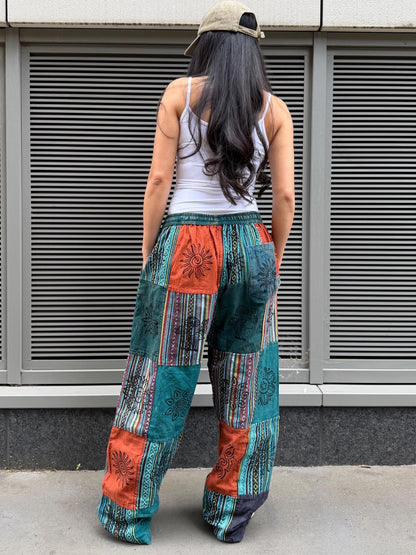 Unisex Patchwork Cotton Hippie Pants: Boho Festival Trousers