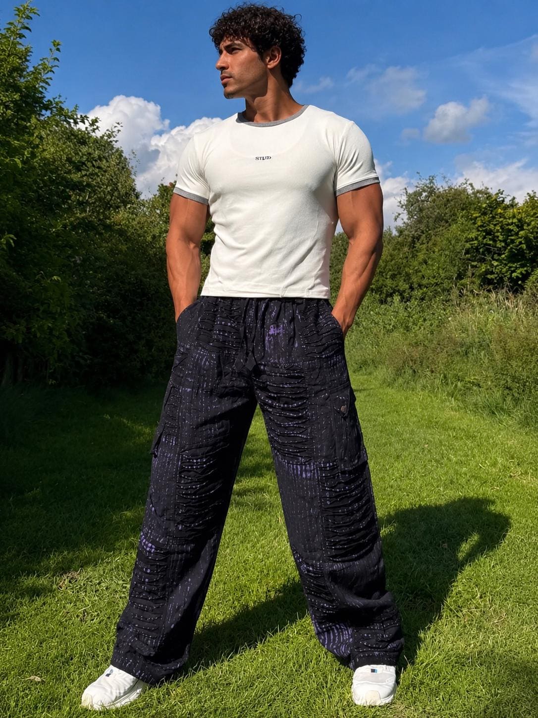 Stonewashed Patchwork Cargo Trousers | Wide Leg Festival Pants, Gothic Grunge Style