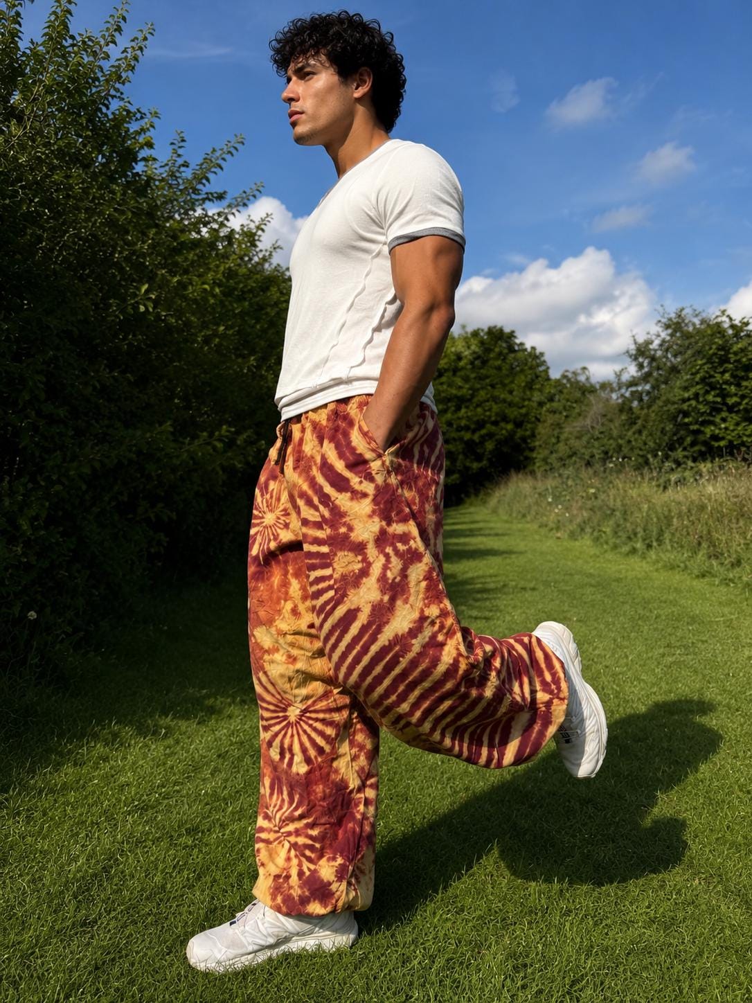 Handmade  Swirl Tie-Dye Cotton Lounge Pants: Unisex Boho Festival Trousers