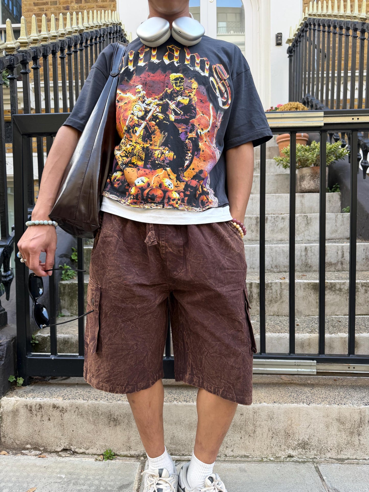 Handmade Organic Cotton Cargo Shorts: Stone Washed Hippie Festival Style