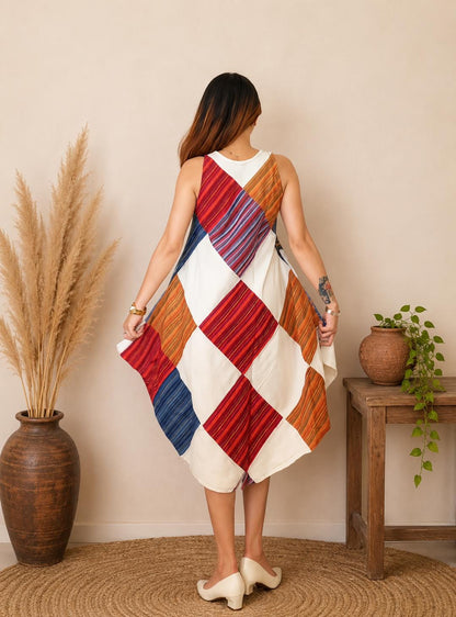 Handmade Patchwork Cotton Tunic Top and Maxi Skirt Set, Boho Festival Outfit