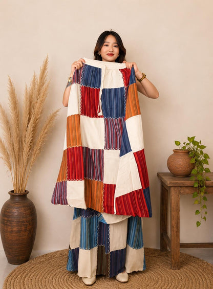 Handmade Patchwork Cotton Tunic Top and Maxi Skirt Set, Boho Festival Outfit