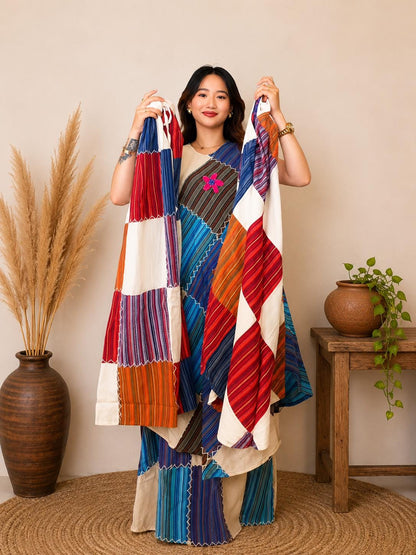 Handmade Patchwork Cotton Tunic Top and Maxi Skirt Set, Boho Festival Outfit